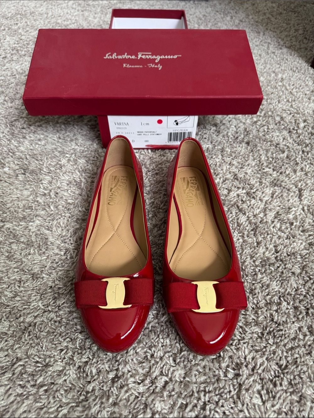 Salvatore Ferragamo Red Patent Vara Bow Flats